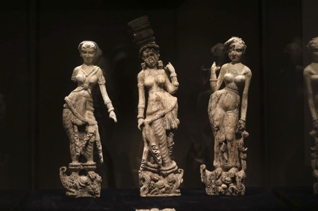 Three ivory sculptures unearthed at Begram Kushan in Afghanistan that date back to the first century A.D. [Photo: IC]
