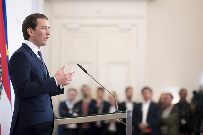 Austrian Chancellor Sebastian Kurz (Austrian People's Party) addresses the media during a press conference at the Federal Chancellors Office in Vienna, Austria, Saturday, May 18, 2019. Kurz has called for an early election after the resignation of his vice chancellor spelled an end to his governing coalition. [Photo: AP]