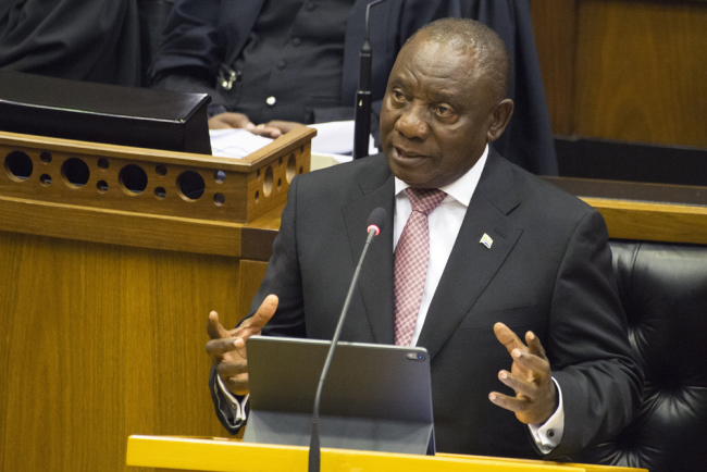 South-African President Cyril Ramaphosa addresses South African Parliament on May 22, 2019 in Cape Town after being chosen as national president by lawmakers after the African National Congress party, which he leads, won 230 out of 400 seats in parliament in the national election. [Photo: AFP/Rodger Bosch]
