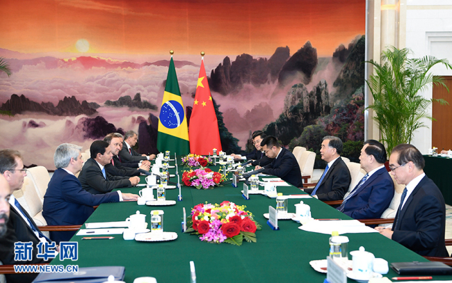 China's top political advisor Wang Yang met with Brazil's Vice President Hamilton Mourao in Beijing on Friday, May 24, 2019. [Photo: Xinhua]