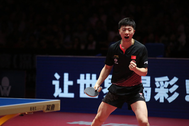 Ma Long celebrates during his game against fellow Chiense Lin Gaoyuan in the final of the ITTF China Open in Shenzhen on Jun 2, 2019. [Photo: IC]