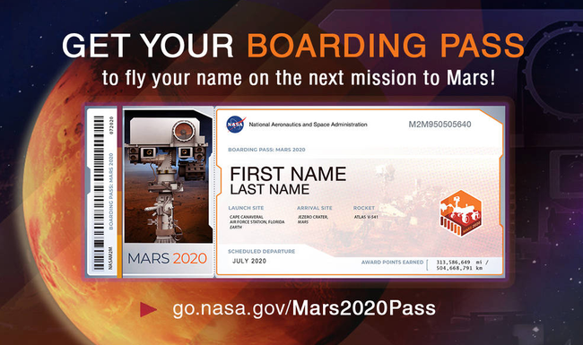 A screenshot of the boarding pass to Mars from NASA's website. [Photo: China Plus]