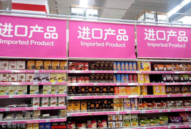 Some imported products on shelves of a supermarket in Shanghai, October 29, 2018. [File Photo: VCG]