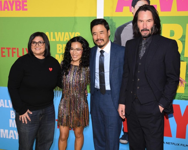 Nahnatchka Khan, Ali Wong, Randall Park, and Keanu Reeves at the Netflix premiere of "Always Be My Maybe" in Los Angeles at Regency Village Theatre on May 2, 2019. [Photo:IC]
