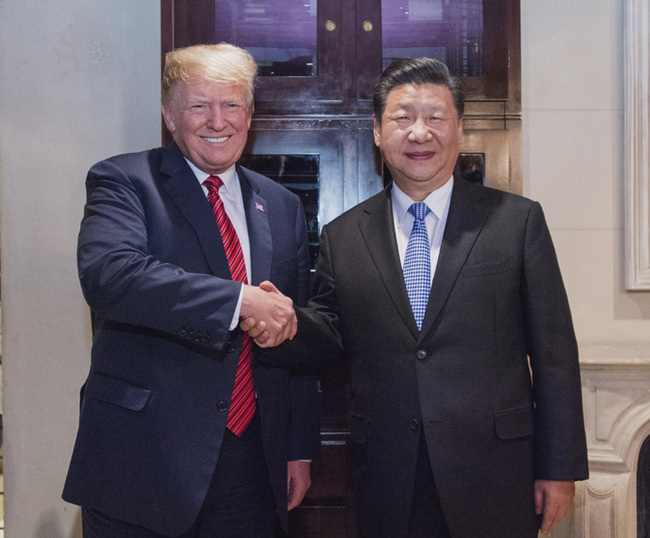 Chinese President Xi Jinping (R) meets with his U.S. counterpart Donald Trump in Buenos Aires, Argentina, on Dec. 1, 2018. President Xi attended a working dinner with President Trump in Buenos Aires on Saturday. [File Photo: Xinhua]