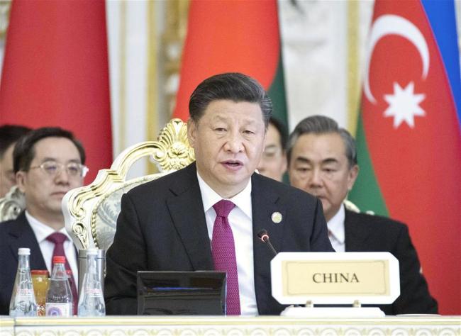 Chinese President Xi Jinping addresses the fifth summit of the Conference on Interaction and Confidence Building Measures in Asia (CICA) in Dushanbe, Tajikistan, June 15, 2019. [Photo: Xinhua]