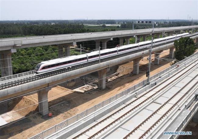 A train runs on a new airport subway line for trial in Beijing, capital of China, June 15, 2019. [Photo: Xinhua]