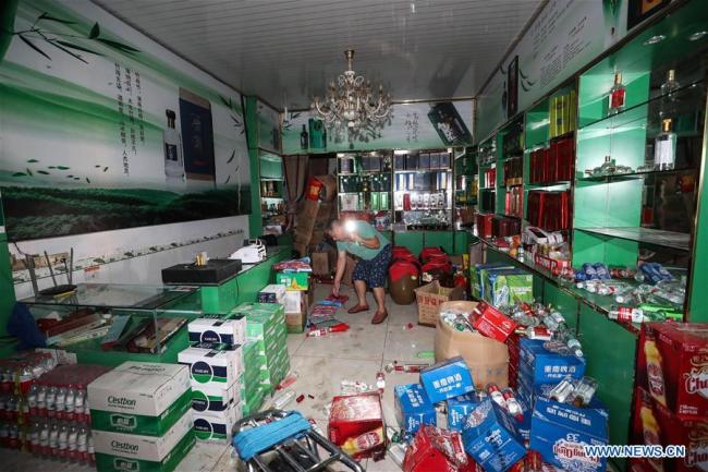 Photo taken on June 18, 2019 shows a damaged store in Changning County, Yibin, Sichuan Province. [Photo: Xinhua/Zhuang Geer]