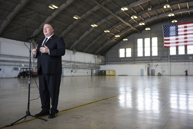 U.S. Secretary of State Mike Pompeo speaks about the tensions in Iran to the press at MacDill Air Force Base, Tampa, Florida, on June 18, 2019. [Photo: IC]