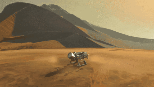 This illustration shows NASA’s Dragonfly rotorcraft-lander approaching a site on Saturn’s exotic moon, Titan. Taking advantage of Titan’s dense atmosphere and low gravity, Dragonfly will explore dozens of locations across the icy world, sampling and measuring the compositions of Titan's organic surface materials to characterize the habitability of Titan’s environment and investigate the progression of prebiotic chemistry. [Photo: NASA]