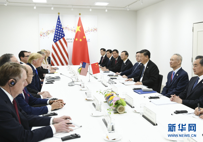 Chinese President Xi Jinping holds talks with U.S. President Donald Trump in Osaka, Japan, June 29, 2019. [Photo: Xinhua/Ju Peng]