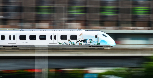 A view of the bullet train used to carry passengers across Haikou city, south China’s Hainan Province, on July 1, 2019. [Photo: VCG]