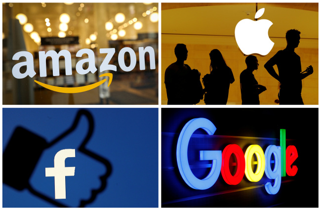 The logos of Amazon, Apple, Facebook and Google are seen in a combination photo. [File Photo: VCG]