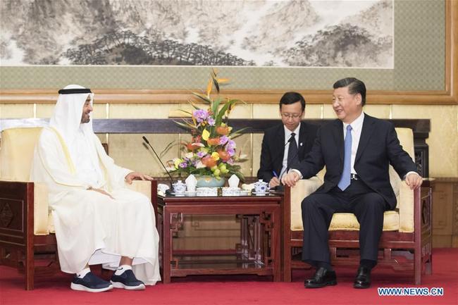 Chinese President Xi Jinping (R) meets with Sheikh Mohammed bin Zayed Al Nahyan, crown prince of Abu Dhabi of the United Arab Emirates, at the Diaoyutai State Guesthouse in Beijing, capital of China, July 22, 2019. [Photo: Xinhua/Wang Ye]