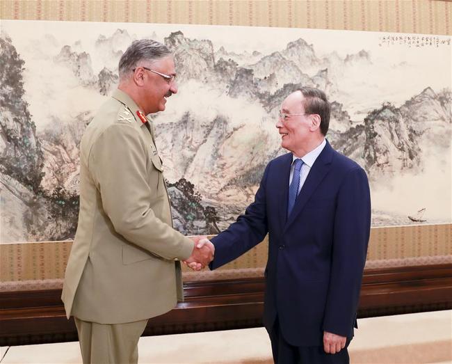 Chinese Vice President Wang Qishan (R) meets with Zubair Mahmood Hayat, Pakistan's chairman of the Joint Chiefs of Staff Committee, in Beijing, capital of China, July 30, 2019. [Photo: Xinhua]