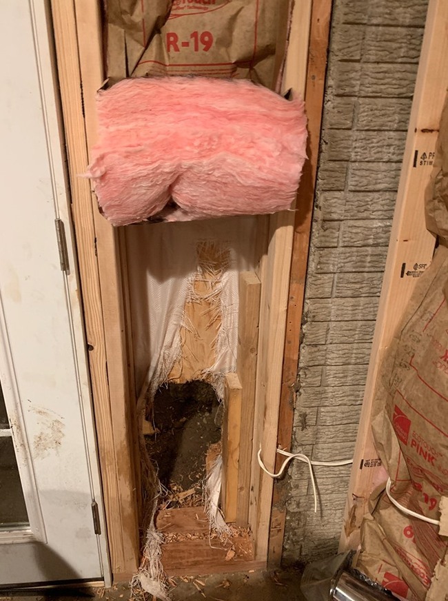 The bear forcibly breached a hole in the wall like the 'Kool-Aid Man' and made its escape. [Photo: Estes Park Police Department]