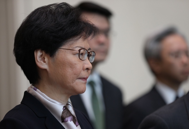 Hong Kong Chief Executive Carrie Lam (L) speaks during a press conference in Hong Kong, August 5, 2019. [File photo: IC/EPA via IC/JEROME FAVRE]