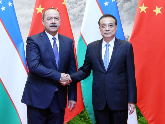 Chinese Premier Li Keqiang meets with Uzbek Prime Minister Abdulla Aripov in Beijing on Tuesday, August 27, 2019. [Photo: gov.cn]
