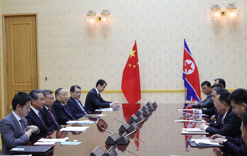 <br>Chinese State Councilor and Foreign Minister Wang Yi holds talks with DPRK's Foreign Minister Ri Yong Ho in Pyongyang, DPRK, September 2, 2019. [Photo: Chinese Foreign Ministry]