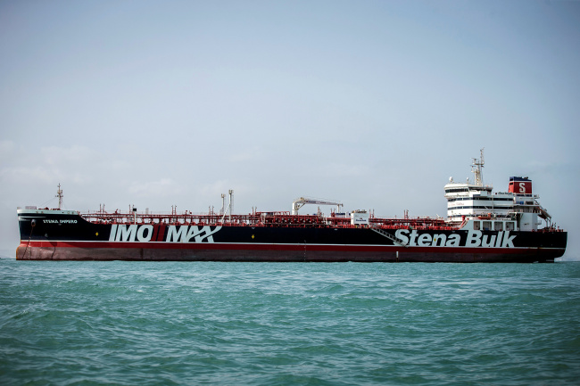 Stena Impero, a British-flagged vessel owned by Stena Bulk, is seen at undisclosed place off the coast of Bandar Abbas, Iran August 22, 2019. [Photo: Reuters via VCG/WANA/Nazanin Tabatabaee]