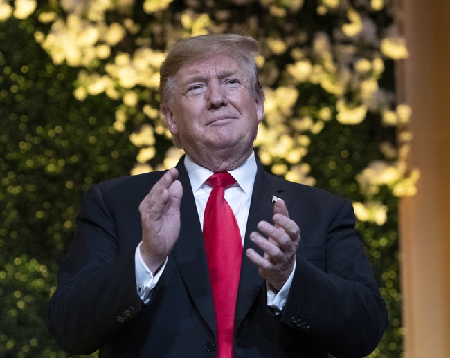 United States President Donald J. Trump arrives to deliver remarks at the National Republican Congressional Committee (NRCC) Spring Dinner at the National Building Museum in Washington, DC, USA, 02 April 2019. [Photo: EPA via IC/Ron Sachs]