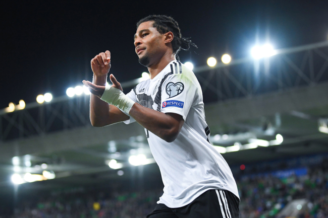 Serge Gnabry (Germany) celebrates for his goal scored during the Euro 2020 qualification: game between Germany and Northern Ireland in Belfast on September 9, 2019. [Photo: IC]