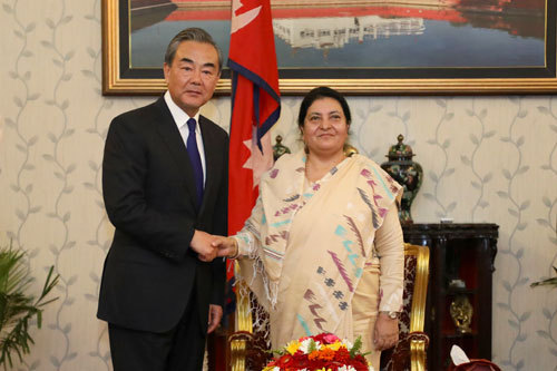 Nepali President Bidhya Devi Bhandari meets with visiting Chinese State Councilor and Foreign Minister Wang Yi in Kathmandu, on Monday, September 9, 2019. [Photo: fmprc.gov.cn]