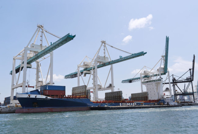 In this Wednesday, July 24, 2019 photo, the container ship Seaboard Atlantic is shown docked at PortMiami in Miami. [File photo: AP/Wilfredo Lee]