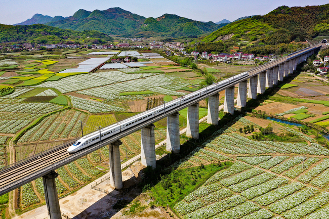 A high-speed train runs through China’s Anhui Province on April 8, 2019. [File Photo: VCG]