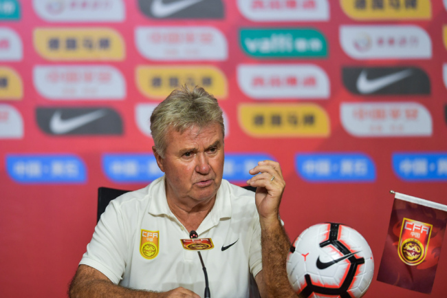 Guus Hiddink speaks ahead of China's Olympic team's game against Vietnam in Huangshi, Hubei on Sep 8, 2019. [Photo: IC]