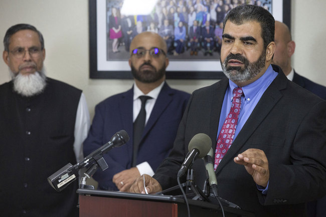 In this Thursday, Sept. 19, 2019 photo, Abderraoof Alkhawaldeh, right, speaks during a news conference at the Council on American-Islamic Relations DFW office in Dallas. [Photo: AP]