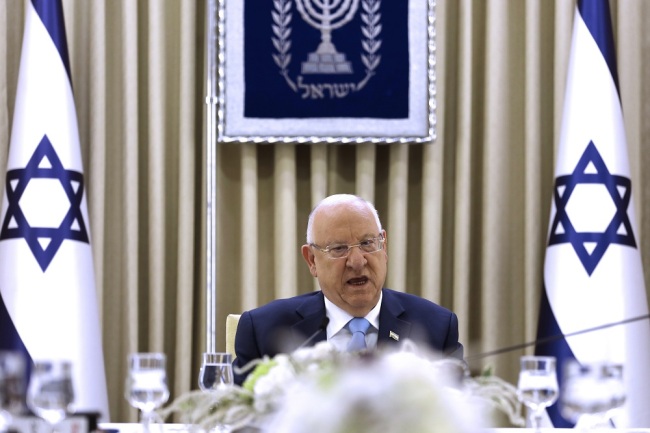 Israeli President Reuven Rivlin speaks during a consulting meeting with the Likud party, to decide who to task with trying to form a new government, in Jerusalem on Sunday, September 22, 2019. [Photo: UPI via IC/Menahem Kahana]