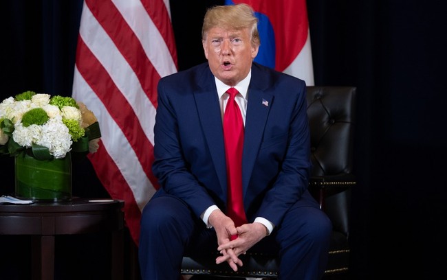 U.S. President Donald Trump speaks during a meeting with Korean President Moon Jae-in on the sidelines of the UN General Assembly in New York, September 23, 2019. [Photo: AFP/ SAUL LOEB] 