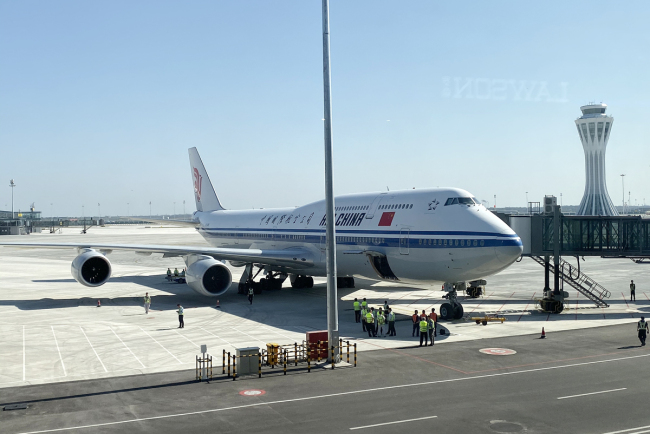 An Air China passenger plane is parked on the apron at the Beijing Daxing International Airport on September 25, 2019. [Photo: VCG]