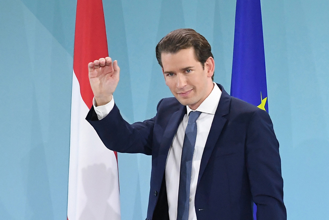 The head of Austrian People's party (OeVP) Sebastian Kurz waves his supporters on stage during the party's electoral evening in Vienna, Austria, on September 29, 2019. [Photo: AFP/Joe Klamar]