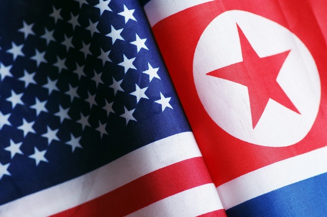 National flags of the United States and the Democratic People's Republic of Korea. [File Photo: IC]