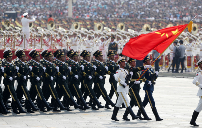 Chinese troops march during a military parade marking the 70th anniversary of the founding of the People's Republic of China in Beijing on October 1, 2019. [Photo: IC]
