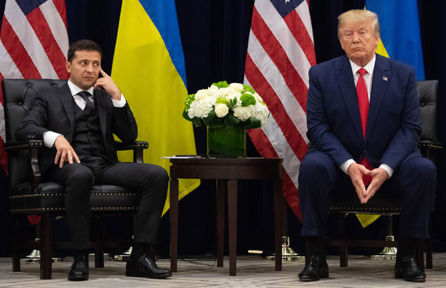 In this file photo taken on September 25, 2019 US President Donald Trump and Ukrainian President Volodymyr Zelensky looks on during a meeting in New York on the sidelines of the United Nations General Assembly.[Photo: AFP]