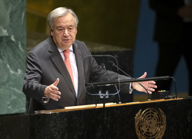 UN Secretary General Antonio Guterres speaks at the 74th session of the United Nations General Assembly in New York on September 24, 2019. [Photo: AFP/Don Emmert]