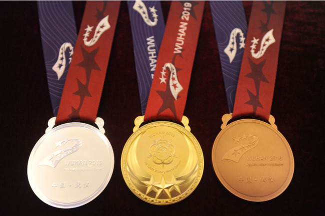 Medals of the 7th Military World Games are presented in Wuhan on Oct10, 2019. [Photo: IC]
