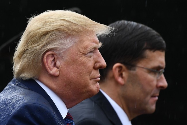 US President Donald Trump (L) and US Secretary of Defense Mark Esper attend the Armed Forces Welcome Ceremony in honor of the Twentieth Chairman of the Joint Chiefs of Staff at Summerall Field, Joint Base Myer-Henderson Hall, Virginia on September 30, 2019. [File photo: AFP/ Brendan Smialowski] 