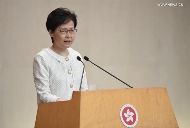 Chief Executive of China's Hong Kong Special Administrative Region (HKSAR) Carrie Lam speaks during a press briefing in south China's Hong Kong, Sept. 10, 2019.[File Photo: Xinhua]