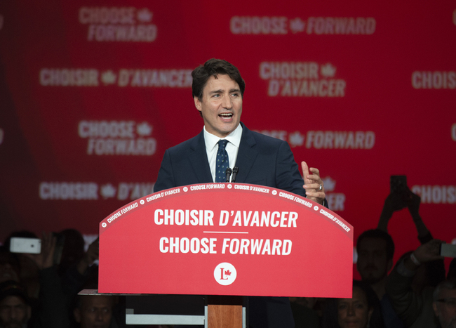 Prime Minister Justin Trudeau delivers his victory speech at the Palais des Congres in Montreal during Team Justin Trudeau 2019 election night event in Montreal, Canada on October 21, 2019. [Photo: AFP/Sebastien ST-JEAN]