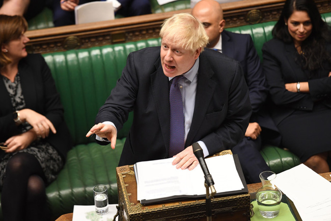 A handout picture made available by the UK Parliament shows British Prime Minister Boris Johnson speaking in the House of Commons in London, Britain, 22 October 2019. [Photo: IC]