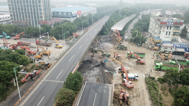 Aerial view of the highway collapsed in Wuxi city, east China's Jiangsu province, 11 October 2019. [Photo: IC]