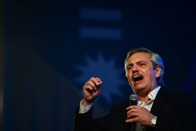 Argentina's presidential candidate for the Frente de Todos party Alberto Fernandez addresses supporters after being elected as new president, at the headquarters of the party in Buenos Aires after polls closed in Argentina's general election on October 27, 2019. [Photo: AFP/Ronaldo Schemidt]