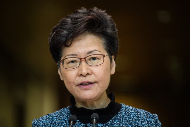 Carrie Lam speaks to the media during a press conference at the government headquarters in Hong Kong on October 29, 2019. [File photo: AFP/ Anthony WALLACE] 