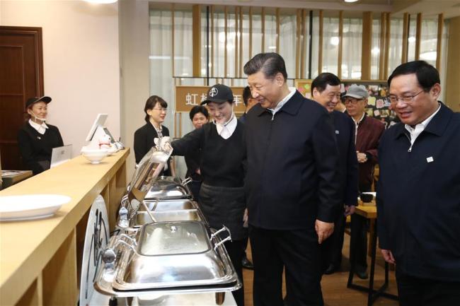 Chinese President Xi Jinping, also general secretary of the Communist Party of China Central Committee and chairman of the Central Military Commission, visits a citizen center in Changning District of Shanghai, east China, Nov. 2, 2019. Xi went on an inspection tour in China's economic hub Shanghai Saturday. [Photo: Xinhua/Ju Peng]