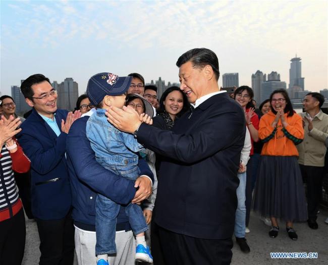 Chinese President Xi Jinping, also general secretary of the Communist Party of China Central Committee and chairman of the Central Military Commission, communicates with residents while visiting a section of the Yangshupu Waterworks located in Yangpu Binjiang public space in Shanghai, east China, Nov. 2, 2019. Xi made an inspection tour in China's economic hub Shanghai Saturday. [Photo: Xinhua/Xie Huanchi]