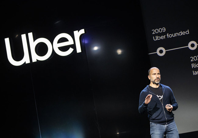 In this file photo taken on September 26, 2019, Uber CEO Dara Khosrowshahi addresses the audience during the keynote speech at the start an Uber products launch in San Francisco, California. [File photo: AFP/Philip Pacheco]